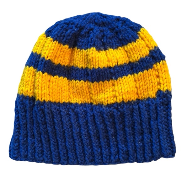 Hand Knit Blue Yellow Beanie Golden State Warriors - Picture 1 of 4